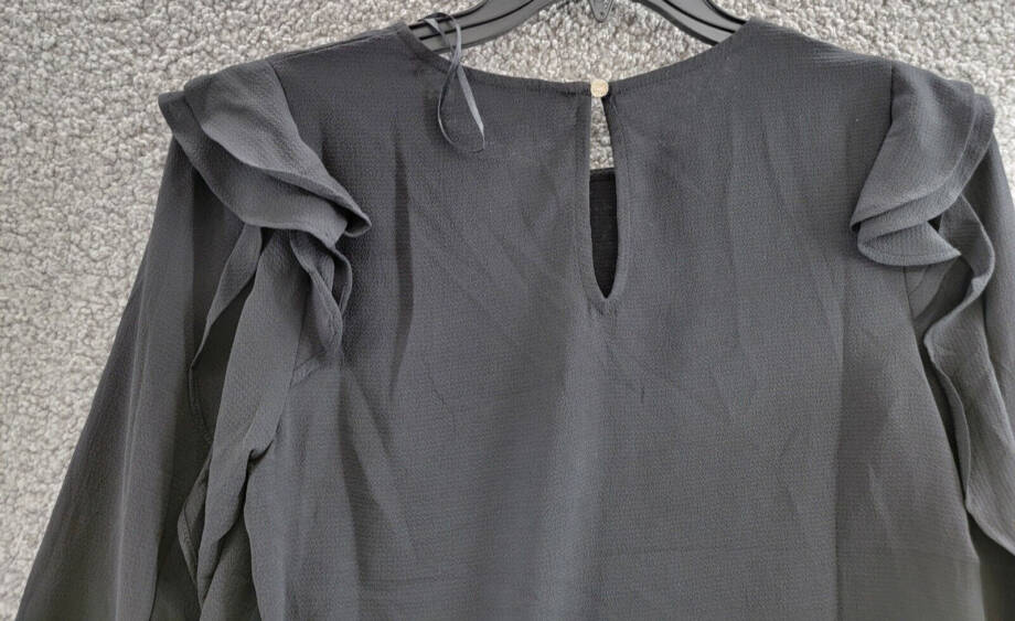 CeCe Ruffle Sleeve Blouse Women's XS Black Round Neck Long Sleeve Button Back