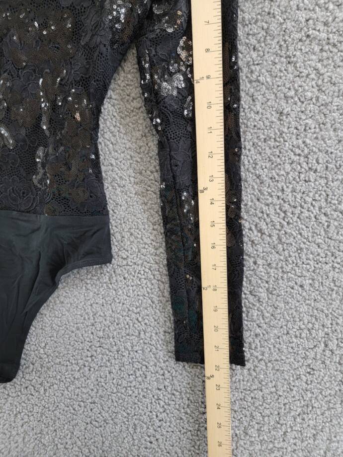 FORE Sequin Lace Bodysuit Women's XS Black Sweetheart Neck Snap Gusset Closure