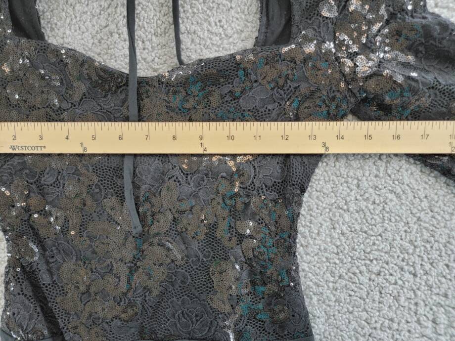 FORE Sequin Lace Bodysuit Women's XS Black Sweetheart Neck Snap Gusset Closure
