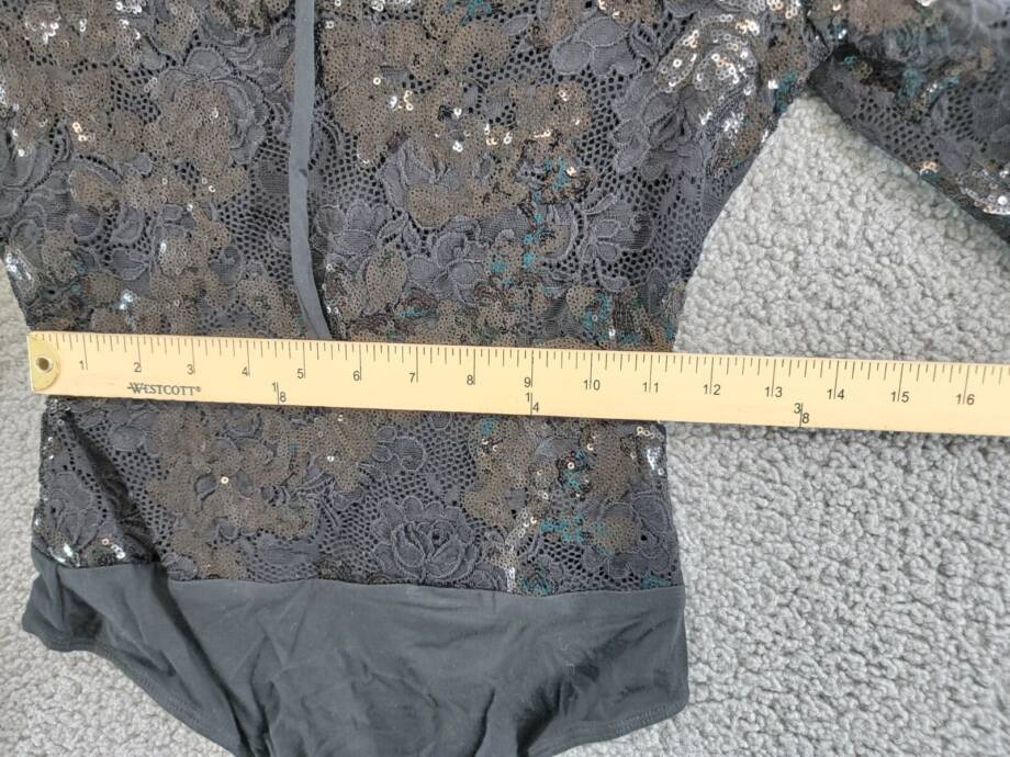 FORE Sequin Lace Bodysuit Women's XS Black Sweetheart Neck Snap Gusset Closure