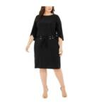 MSK Plus Size Jewel Neck Wear to Work Sheath Dress Women's 3X Black 3/4 Sleeve