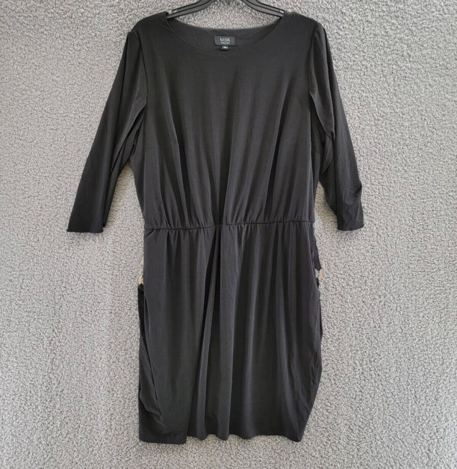 MSK Plus Size Jewel Neck Wear to Work Sheath Dress Women's 3X Black 3/4 Sleeve