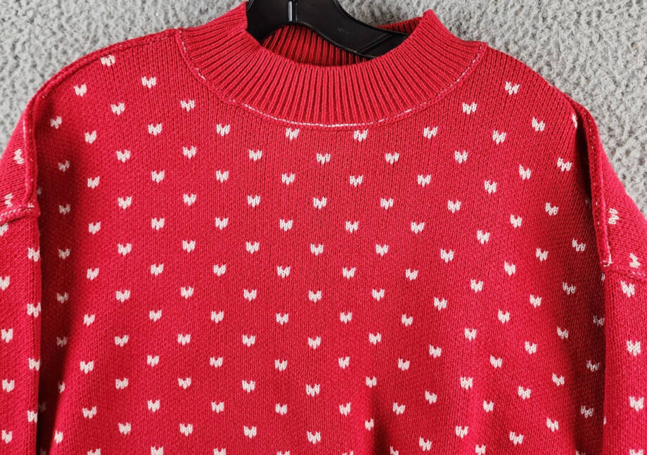 Free People Easy Street Patterned Crop Mock Sweater Women's XS Cherry Cream L/S