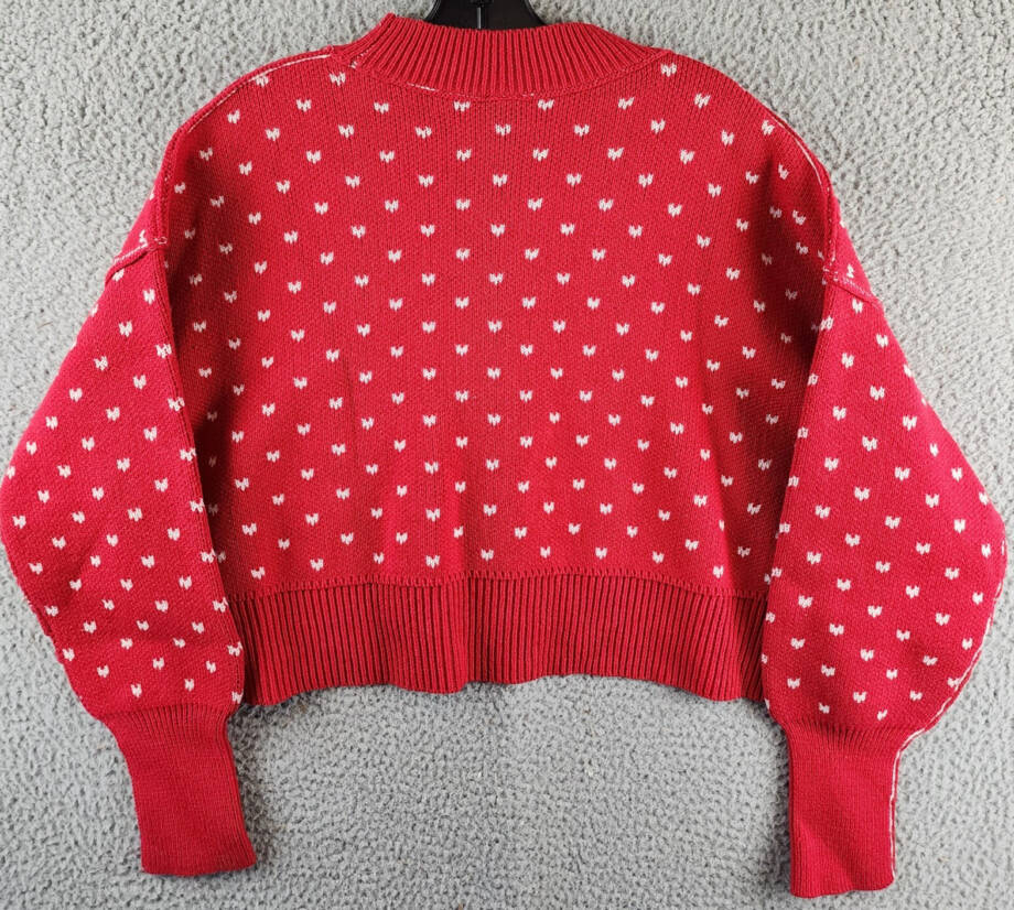 Free People Easy Street Patterned Crop Mock Sweater Women's XS Cherry Cream L/S