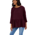 Ingrid & Isabel Reversible Maternity/Nursing Peplum Blouse Women's M Fig Button