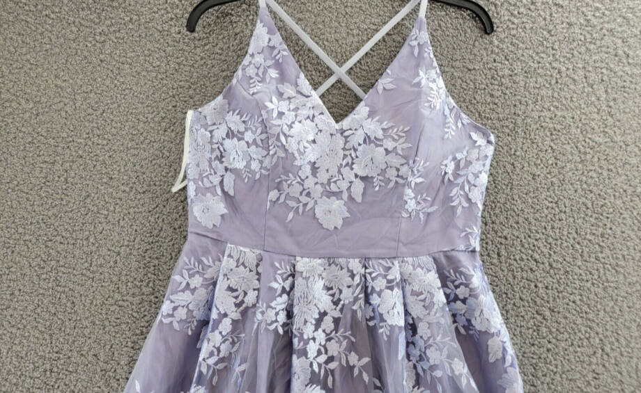 BCX Embroidered Fit & Flare Dress Juniors' 17 Lavender V-Neck Back Zip Closure