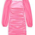 With Jules Long-Sleeve Ruched Dress Girls' L Bright Pink Straight Neck Pullover
