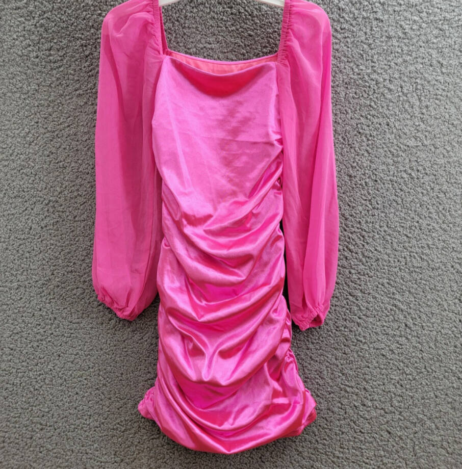 With Jules Long-Sleeve Ruched Dress Girls' L Bright Pink Straight Neck Pullover