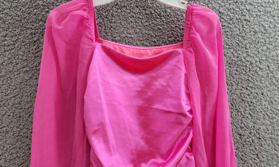With Jules Long-Sleeve Ruched Dress Girls' L Bright Pink Straight Neck Pullover