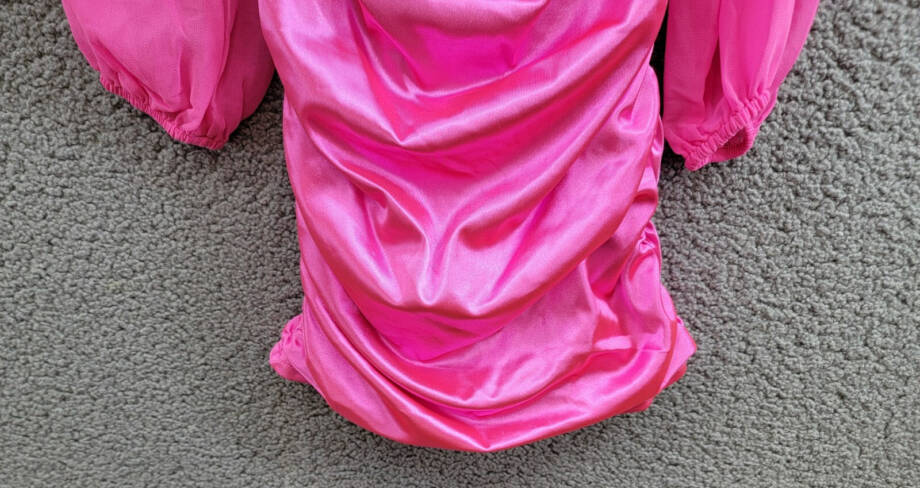 With Jules Long-Sleeve Ruched Dress Girls' L Bright Pink Straight Neck Pullover