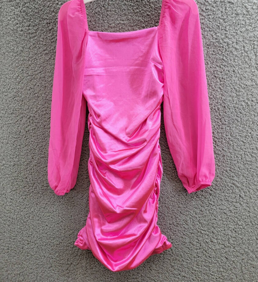 With Jules Long-Sleeve Ruched Dress Girls' L Bright Pink Straight Neck Pullover
