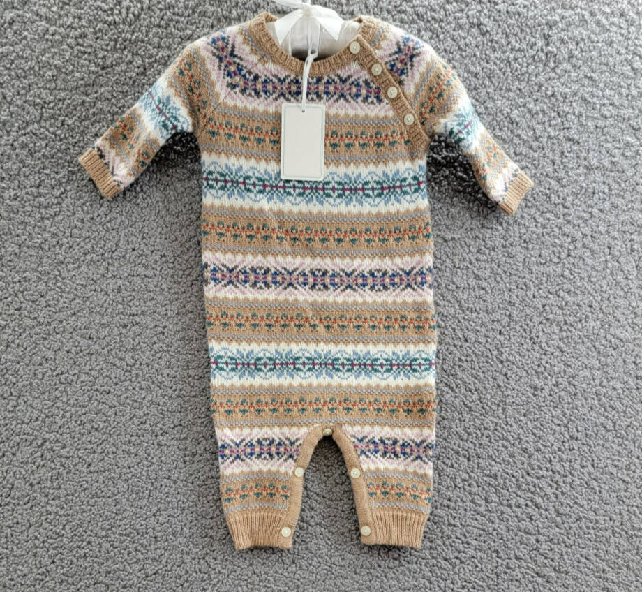 Ralph Lauren Fair Isle Wool Blend Sweater Coveralls Baby Boys' 3-6M Khaki Multi