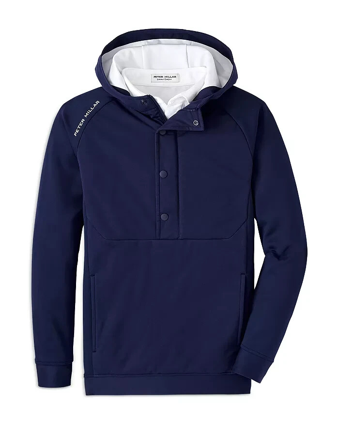 Peter Millar Pursuit Half Snap Zip Hoodie Boys' S Navy Side Pockets Long Sleeve