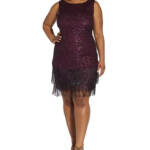 Adrianna Papell Plus Size Hand-Beaded Fringe Shift Dress Women's 20W Cassis