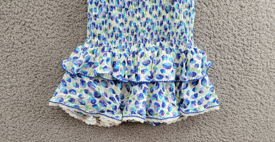 Poupette St. Barth Smocked Bandeau Dress Girls 10 White/Blue Ruffled Tie Closure