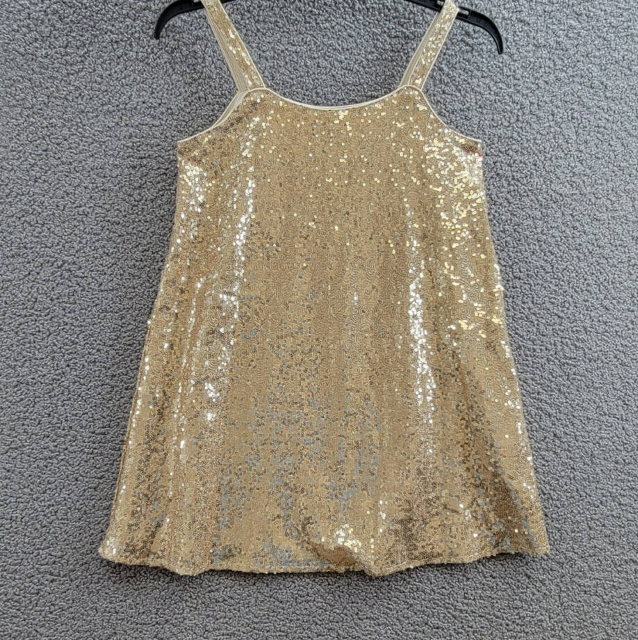 With Jules Sleeveless Sequin Swing Dress Big Girl XL Gold Straight Neck Pullover