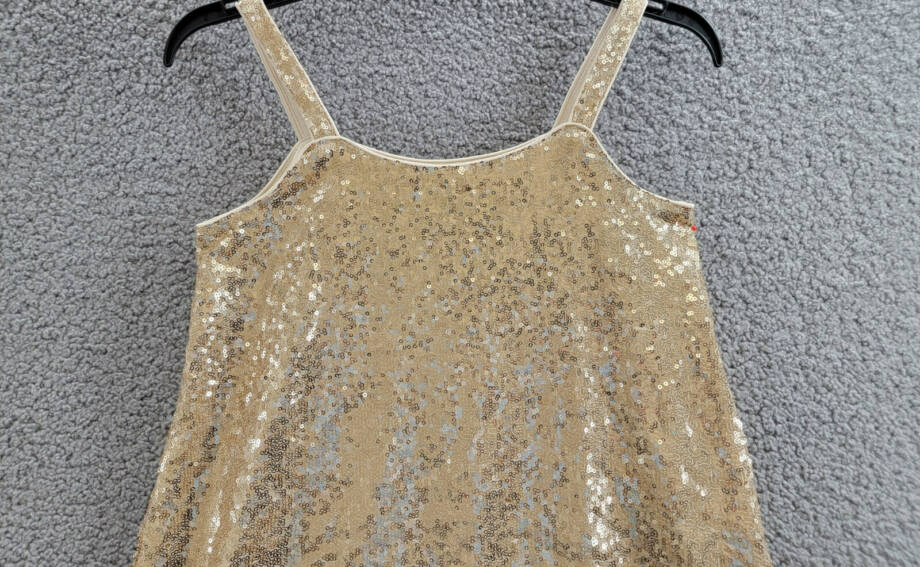 With Jules Sleeveless Sequin Swing Dress Big Girl XL Gold Straight Neck Pullover