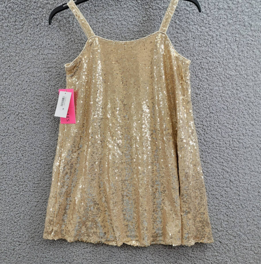 With Jules Sleeveless Sequin Swing Dress Big Girl XL Gold Straight Neck Pullover
