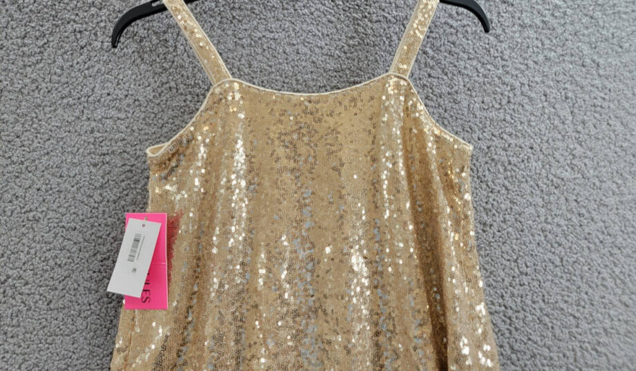 With Jules Sleeveless Sequin Swing Dress Big Girl XL Gold Straight Neck Pullover