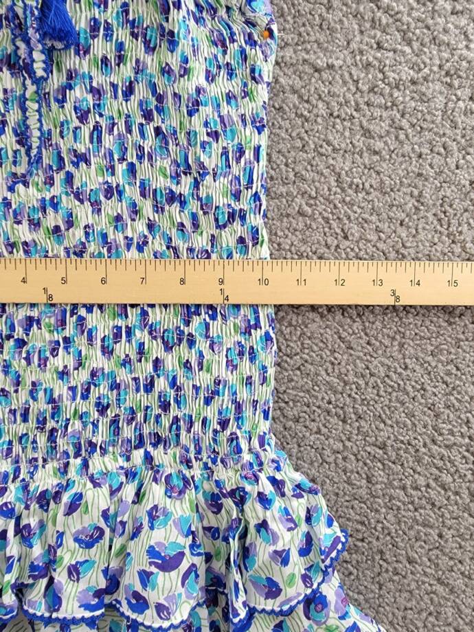 Poupette St. Barth Smocked Bandeau Dress Girls 10 White/Blue Ruffled Tie Closure