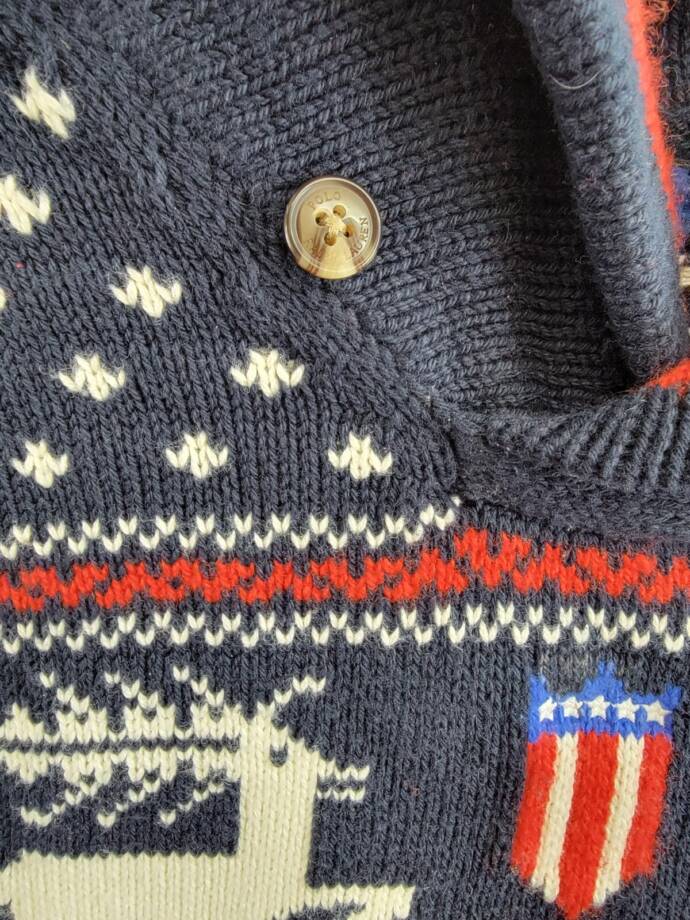 Polo Ralph Lauren Reindeer Wool Blend Shawl Sweater Boys' M (10-12) Navy Multi