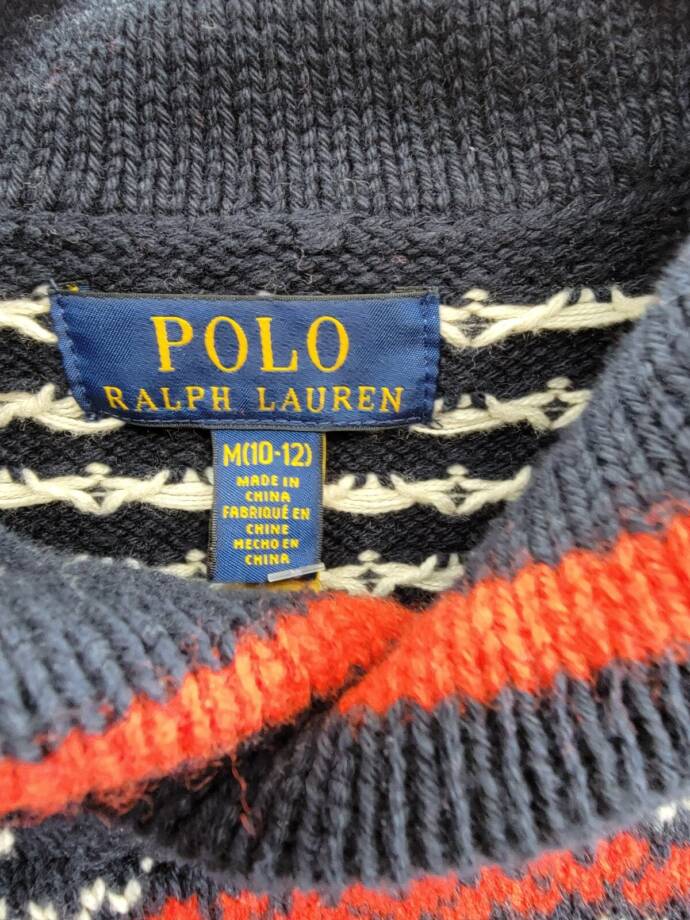 Polo Ralph Lauren Reindeer Wool Blend Shawl Sweater Boys' M (10-12) Navy Multi