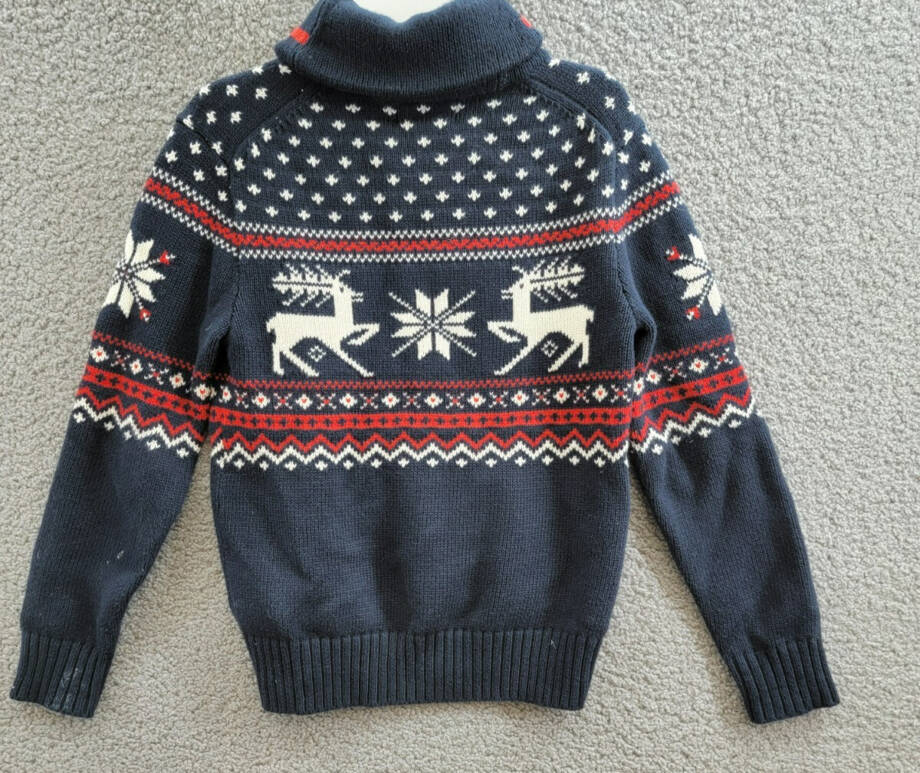 Polo Ralph Lauren Reindeer Wool Blend Shawl Sweater Boys' M (10-12) Navy Multi