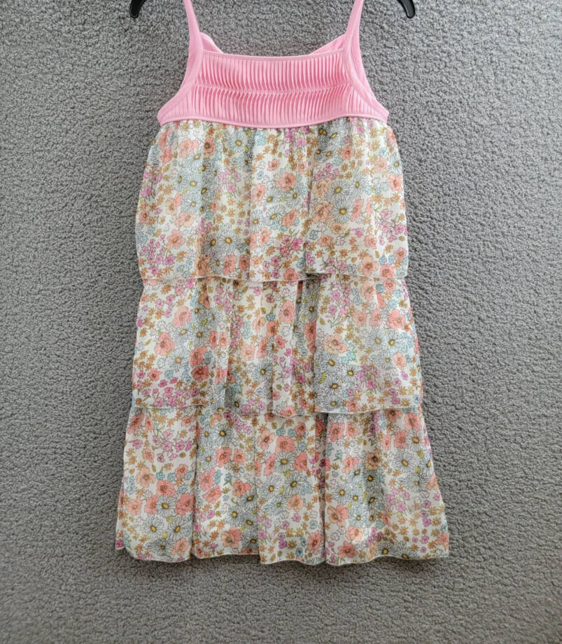 REISS Leela Jr Floral Dress Girls 11-12Y Pink Multi Ruffled Square Neck Pullover