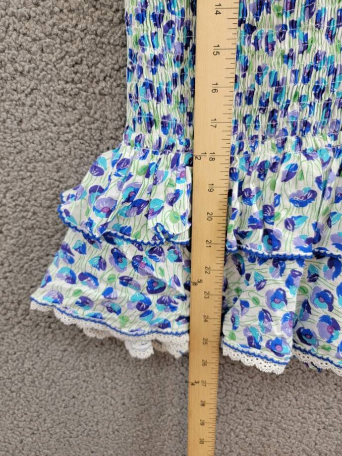 Poupette St. Barth Smocked Bandeau Dress Girls 10 White/Blue Ruffled Tie Closure
