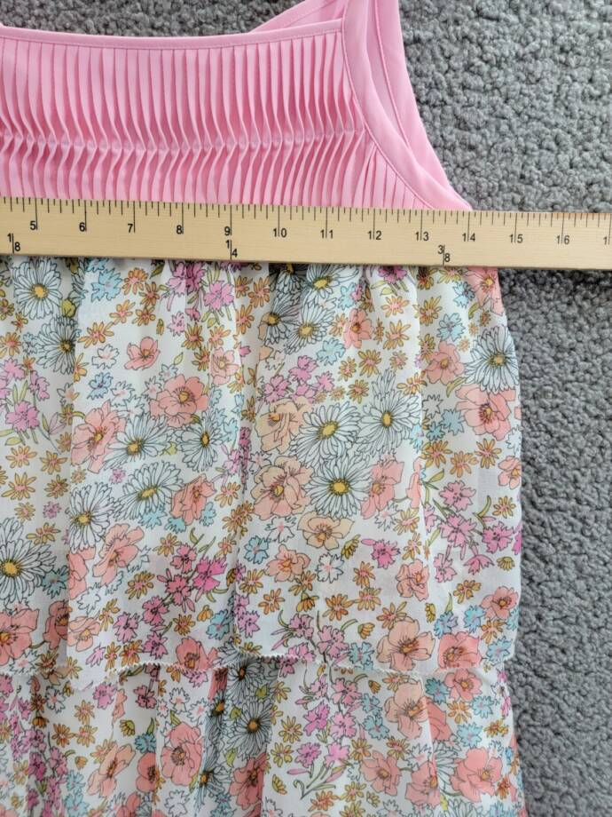 REISS Leela Jr Floral Dress Girls 11-12Y Pink Multi Ruffled Square Neck Pullover