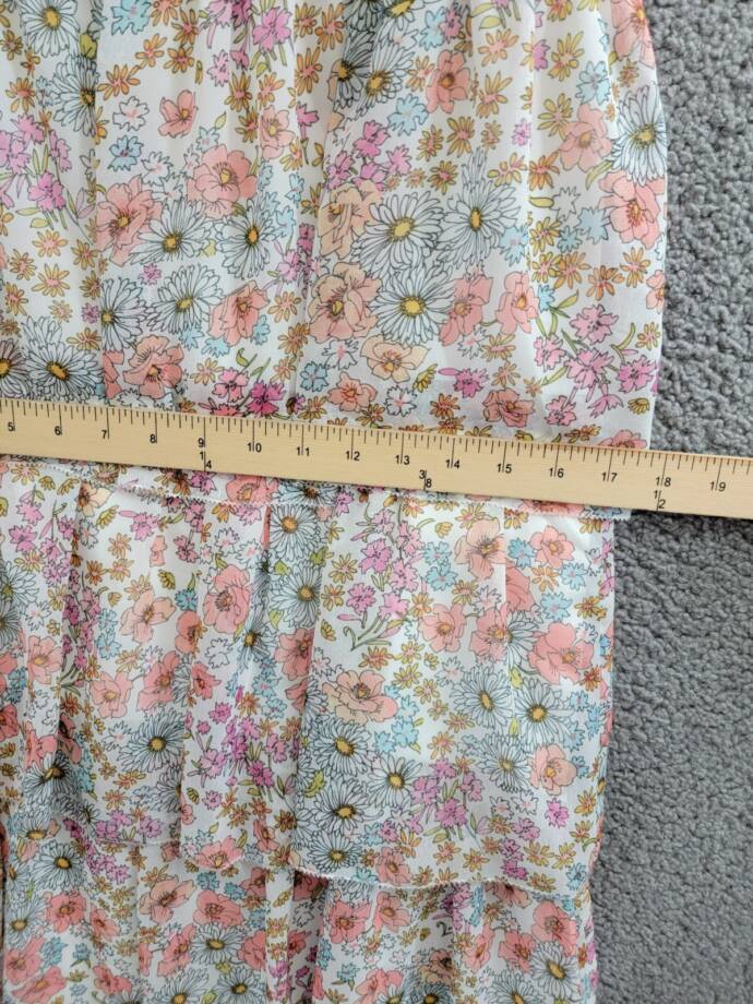 REISS Leela Jr Floral Dress Girls 11-12Y Pink Multi Ruffled Square Neck Pullover