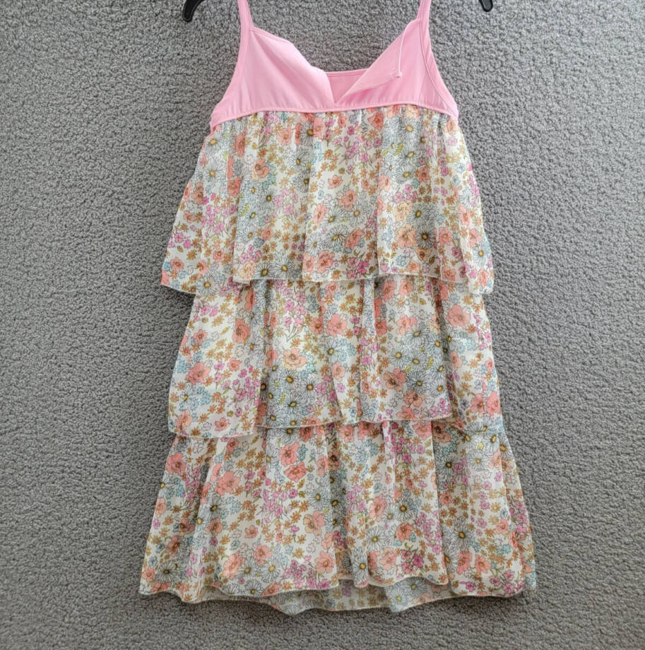 REISS Leela Jr Floral Dress Girls 11-12Y Pink Multi Ruffled Square Neck Pullover