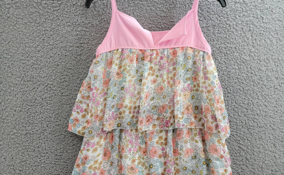 REISS Leela Jr Floral Dress Girls 11-12Y Pink Multi Ruffled Square Neck Pullover