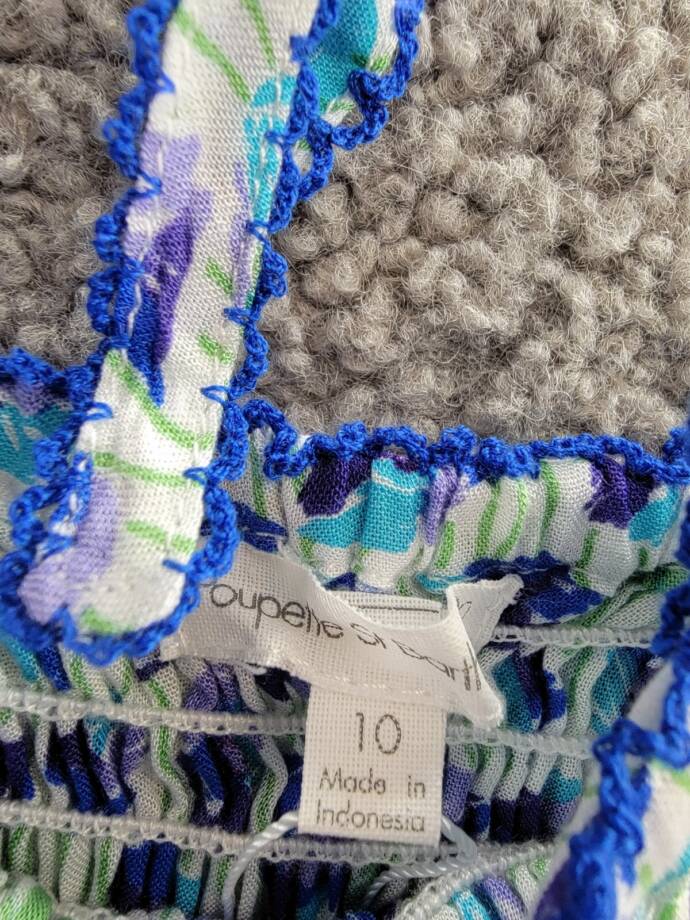 Poupette St. Barth Smocked Bandeau Dress Girls 10 White/Blue Ruffled Tie Closure