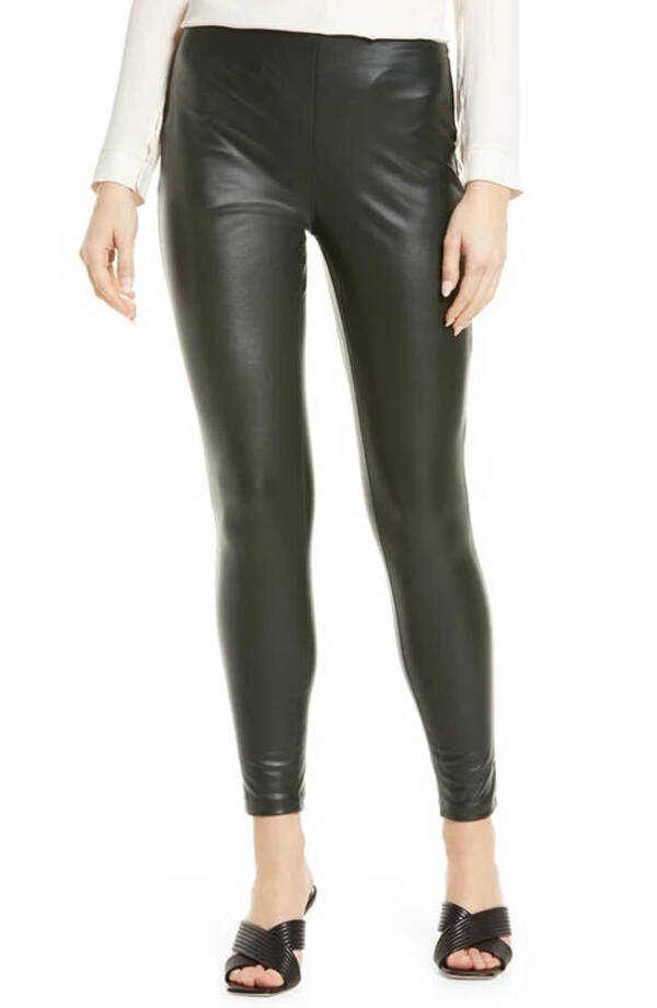 VINCE CAMUTO Faux-Leather Leggings Women's XS Dark Willow Elastic Waist Pull On
