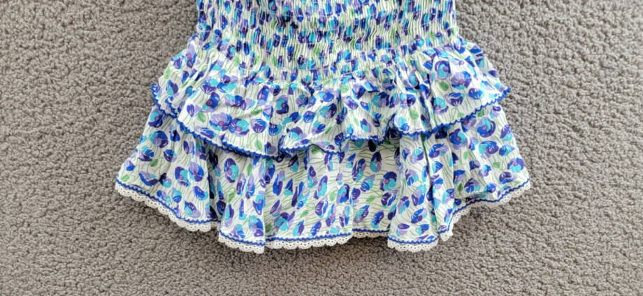 Poupette St. Barth Smocked Bandeau Dress Girls 10 White/Blue Ruffled Tie Closure