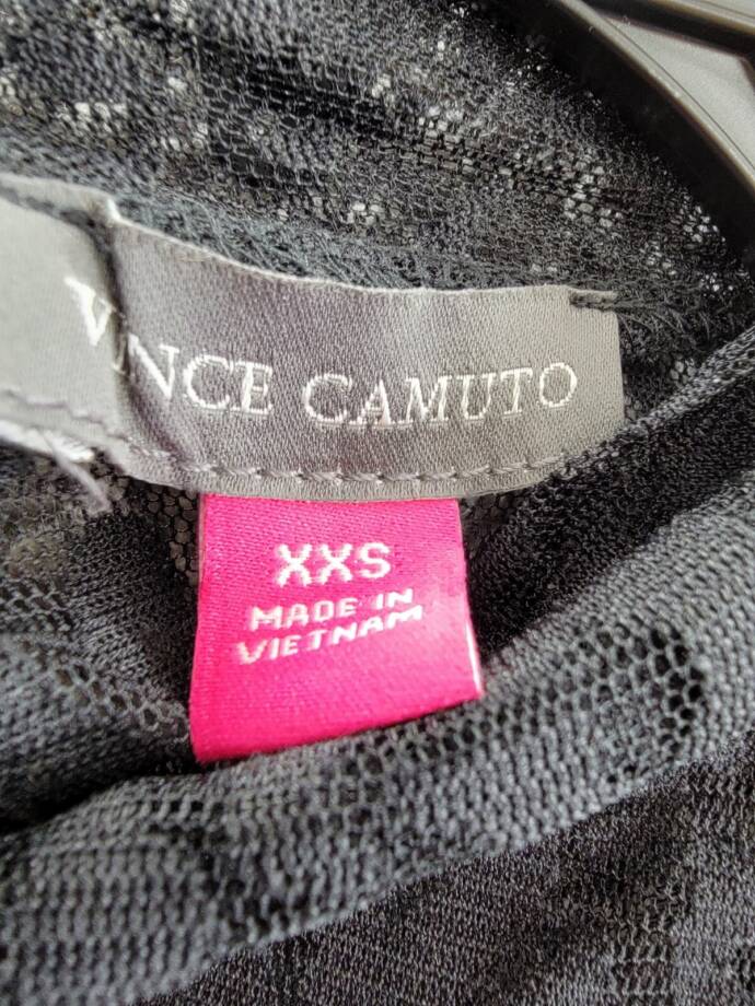 VINCE CAMUTO Mock Neck Mesh Top Women's XXS Black Back Button Pullover L/S