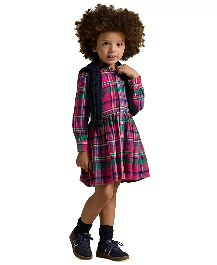 Polo Ralph Lauren Plaid Twill Shirtdress Little Girls' 2 Multi Button Front L/S