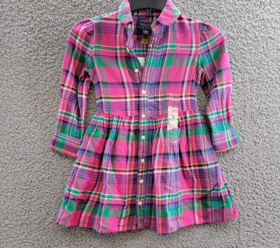 Polo Ralph Lauren Plaid Twill Shirtdress Little Girls' 2 Multi Button Front L/S