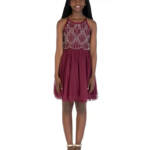 Speechless Rhinestone Bodice Special Occasion Dress Big Girls 10 Wine Back Zip