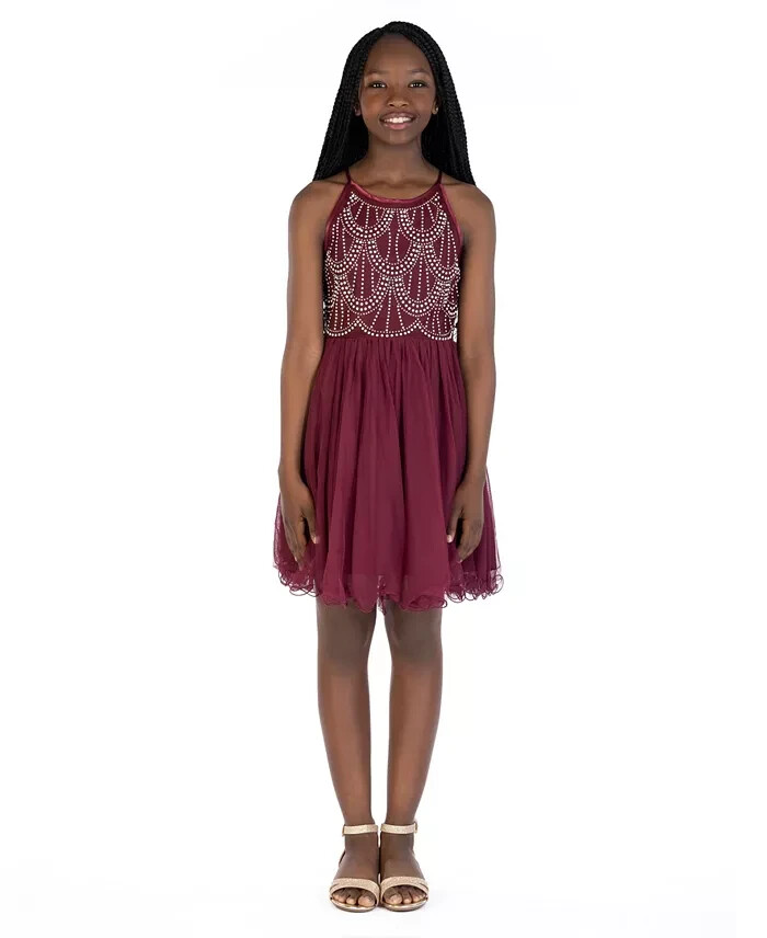 Speechless Rhinestone Bodice Special Occasion Dress Big Girls 10 Wine Back Zip