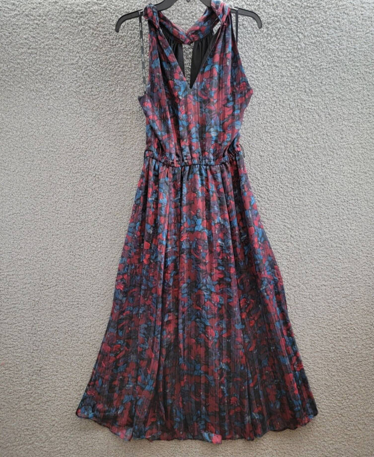 Anne Klein Twist Neck Printed Halter Midi Dress Women's 4 Multicolor Sleeveless