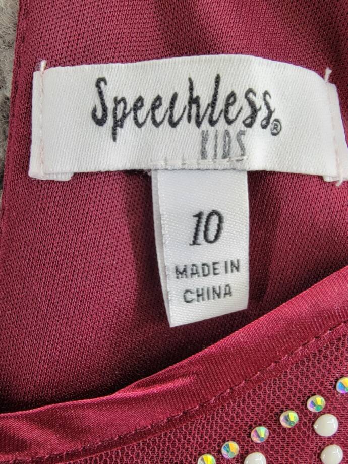 Speechless Rhinestone Bodice Special Occasion Dress Big Girls 10 Wine Back Zip