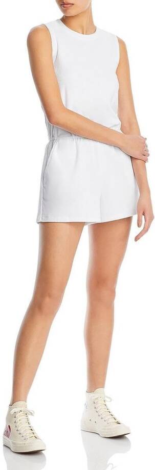 WAYF Sleeveless Terry Romper Women's M White Crew Neck Slit Back Zip Hook & Eye