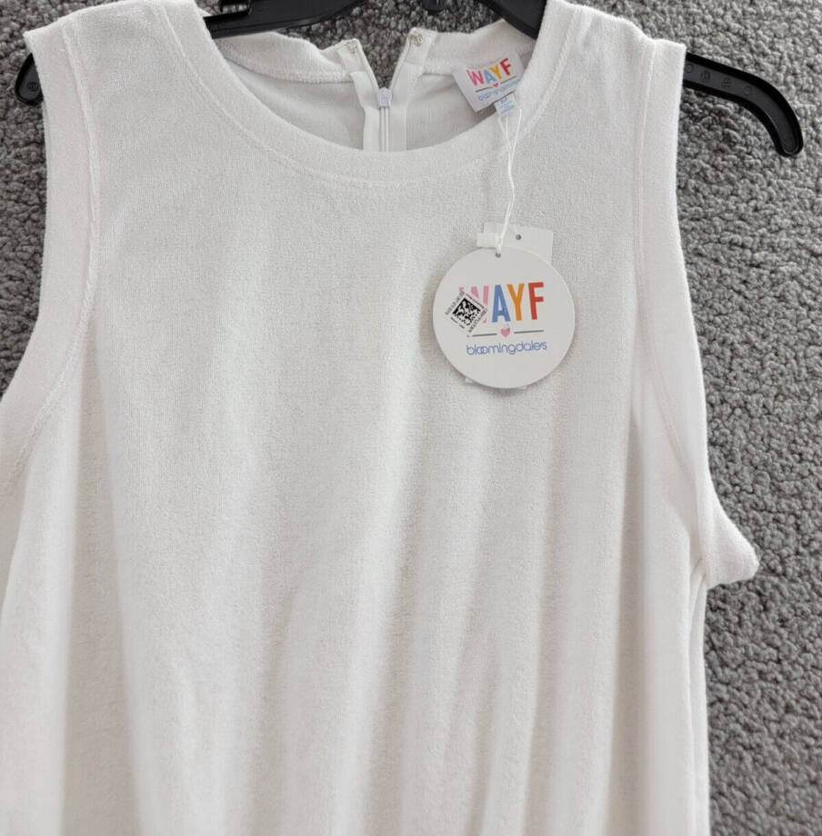 WAYF Sleeveless Terry Romper Women's M White Crew Neck Slit Back Zip Hook & Eye