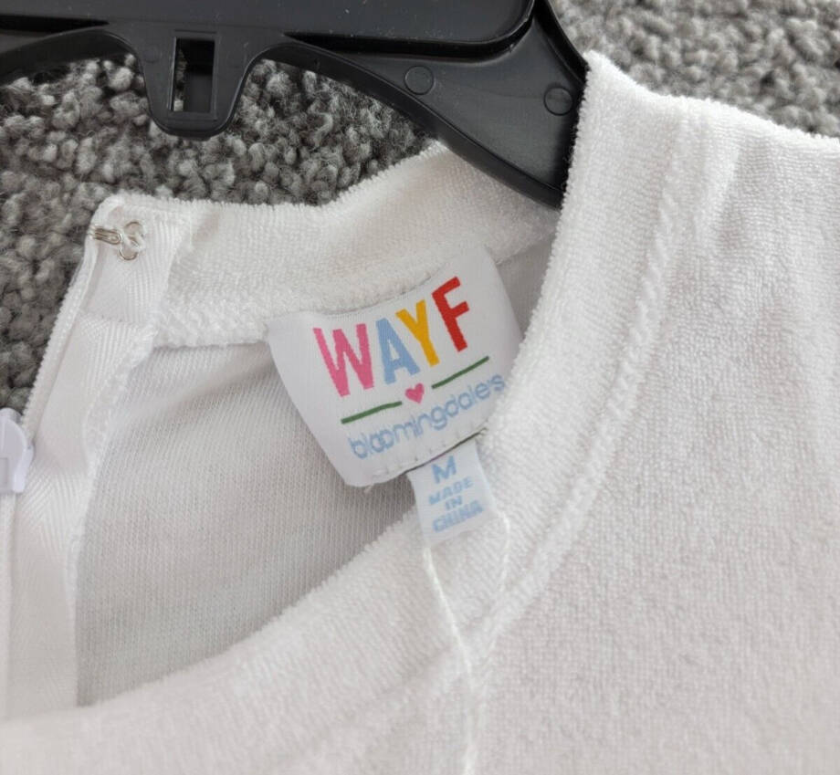 WAYF Sleeveless Terry Romper Women's M White Crew Neck Slit Back Zip Hook & Eye