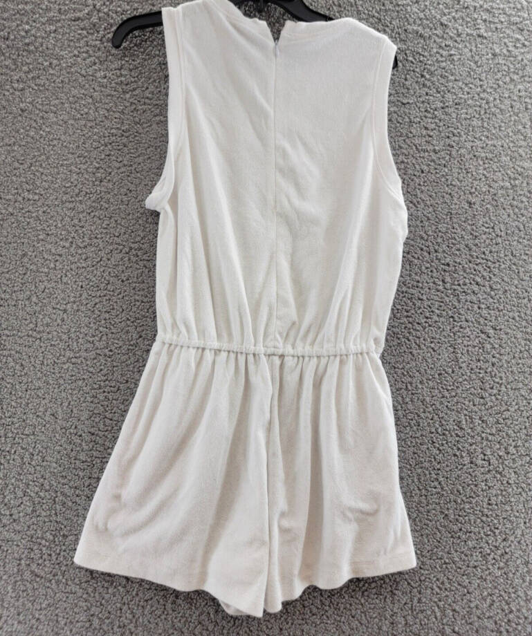 WAYF Sleeveless Terry Romper Women's M White Crew Neck Slit Back Zip Hook & Eye