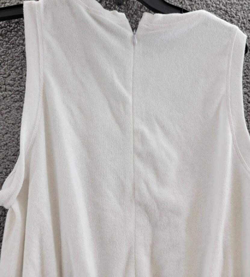 WAYF Sleeveless Terry Romper Women's M White Crew Neck Slit Back Zip Hook & Eye