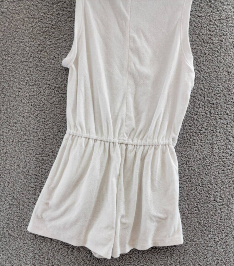 WAYF Sleeveless Terry Romper Women's M White Crew Neck Slit Back Zip Hook & Eye