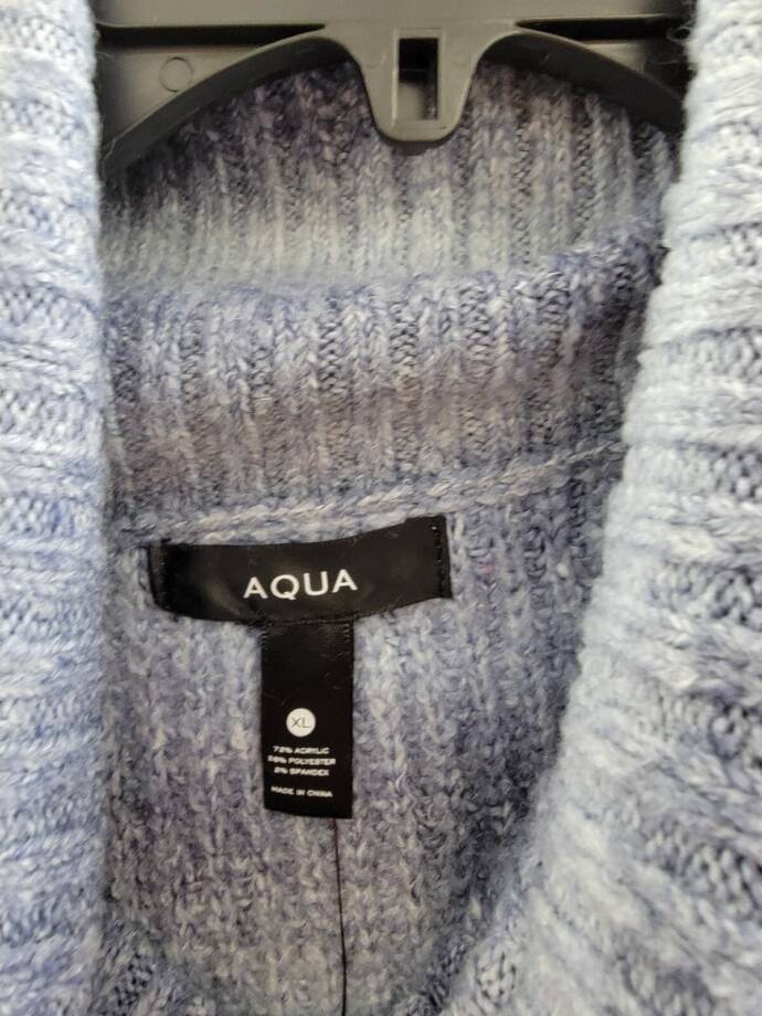 AQUA Ombre Turtleneck Sweater Women's XL Blue Combo Cropped Long Sleeve Pullover